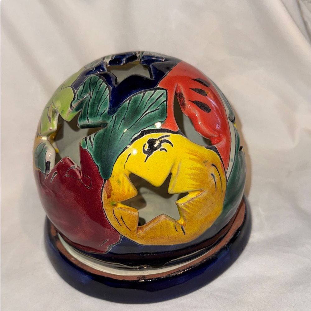 Hand-Painted Multicolor Ceramic Decorative Globe - Vibrant Leaf Motif